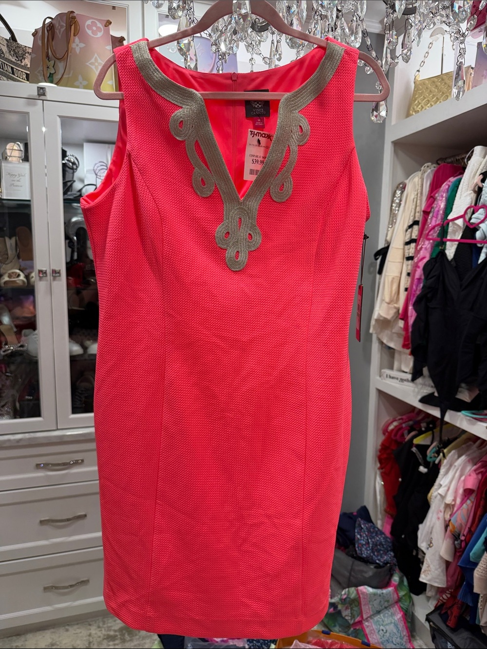 Sleeveless Hot Pink Embellished Sheath Dress - Vince Camuto.